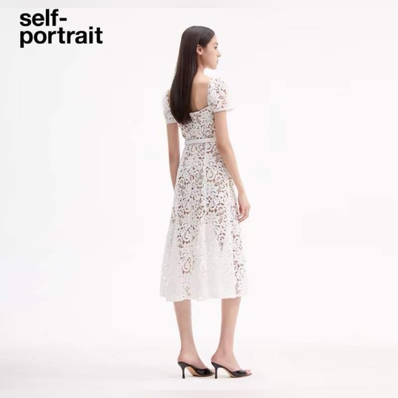 Self Portrait WHITE FLORAL LACE MIDI DRESS - Picture 2 of 4